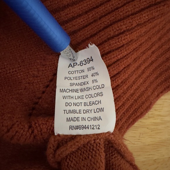 Victoria Sweater Diamond Knit Mock Neck Long Sleeve Pullover Casual Rust S/M - Picture 4 of 4